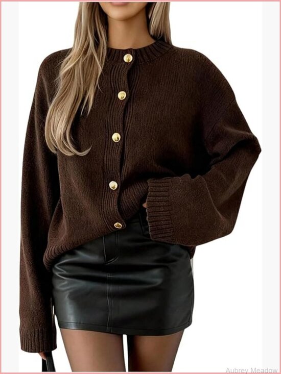 Sweaters - Cozy Knit Cardigan Sweater Streetwear Long Sleeve Crew Neck Loose Fit Solid